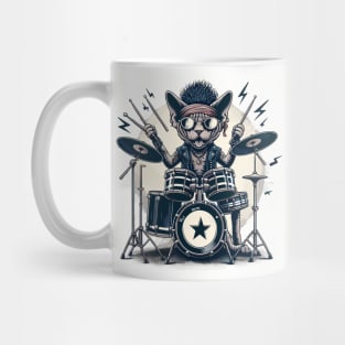 Devon Rex Cat Playing Drums Mug